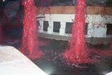 Red-draped interior caught like a staged spill.