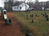 Tiny grave markers scattered across a yard.